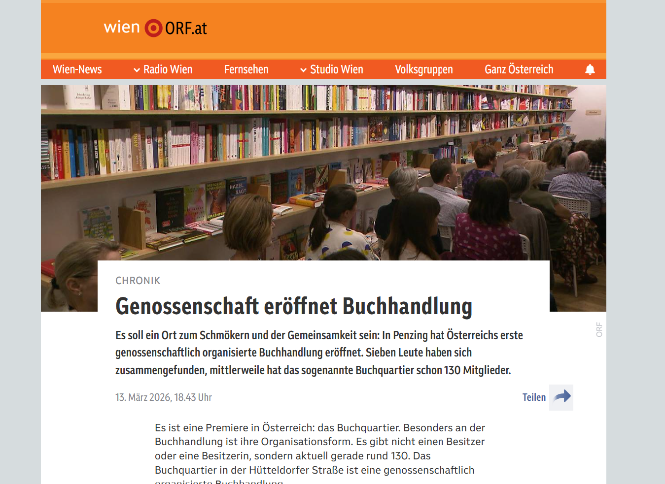 Genossenschaft eröffnet Buchhandlung – wien.ORF.at