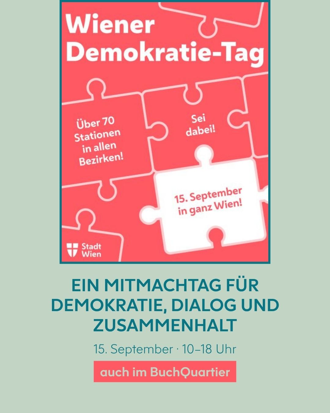 Wiener Demokratie-Tag am 15. September 2026 – Mitmachtag für Demokratie, Dialog und Zusammenhalt im BuchQuartier