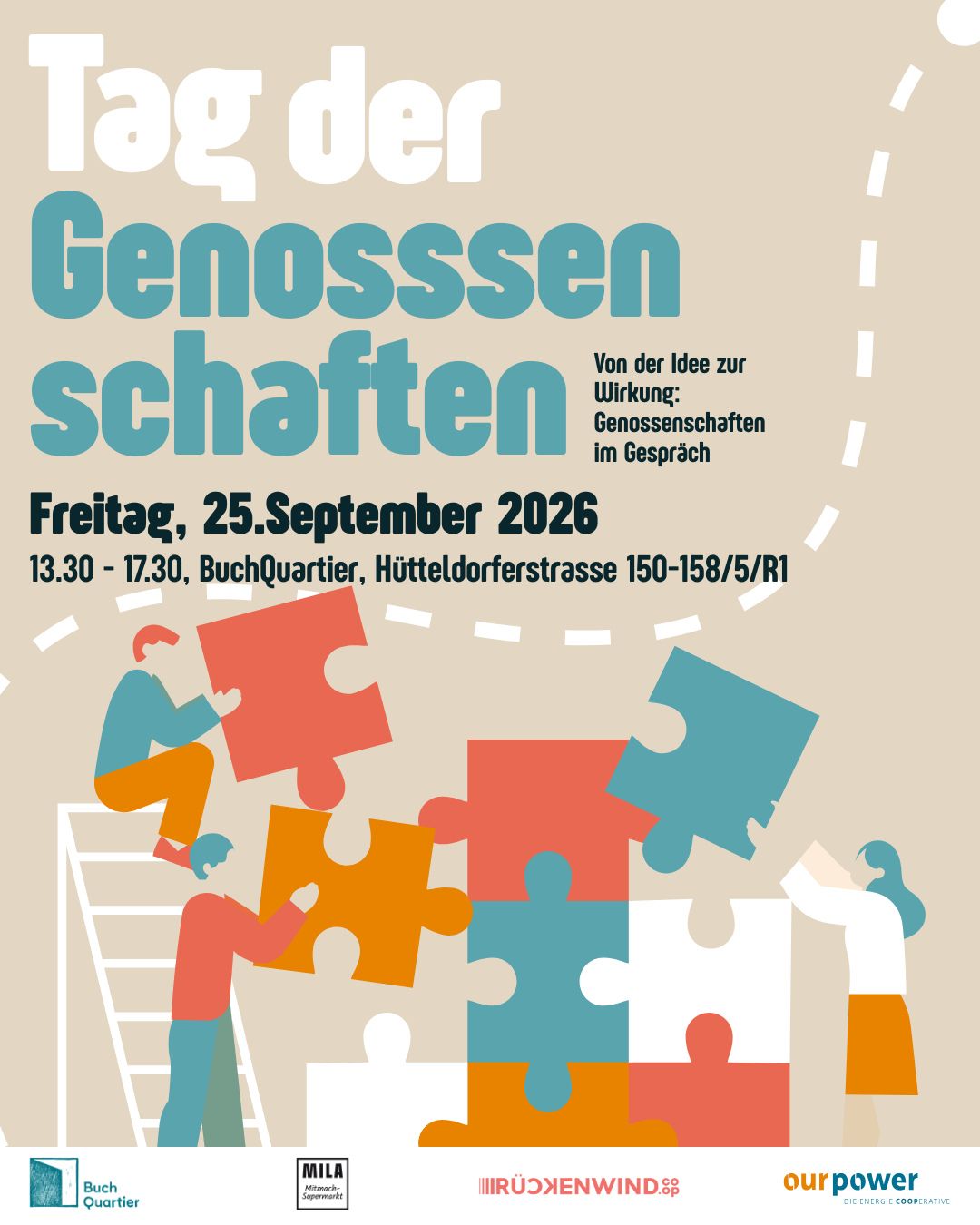 Veranstaltungsplakat „Tag der Genossenschaften“ am 25. September 2026 im BuchQuartier